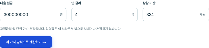 2단계: 상환기간 계산은 기간을 324개월(27년)로 바꿔 넣는다.